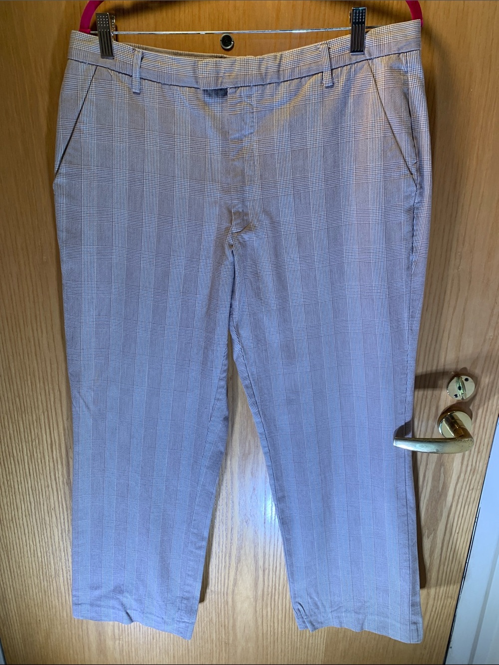 Fink Men's 100% Cotton Checked Dress Pants - Brown/Tan - 34” x 30”